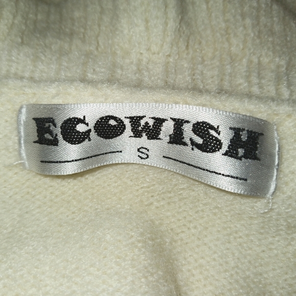 Ecowish Cream Ruffle Pearl & Rhinestone Button Womens Long Sleeve Sweater Size S - Picture 9 of 10